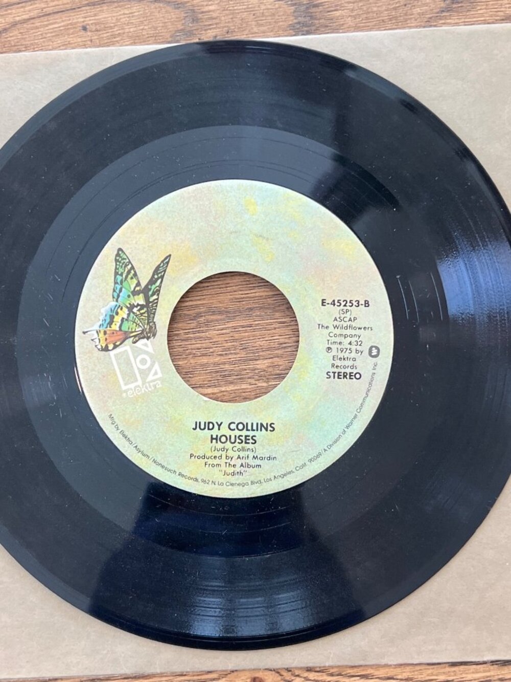 Judy Collins Send In The Clowns Houses Elektra E-45253 45 RPM Stereo Original